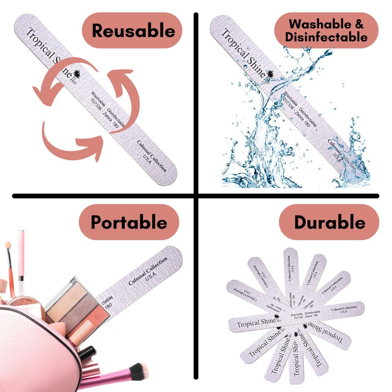 Tropical Shine "Tropical Shine Jumbo Zebra 180 Colossal Collection - 6 pcs Nail Files for Professional Nail Care and Shaping - Medium (180) Grit Nail File Set for Natural Nails ( 707336)" - Image 4